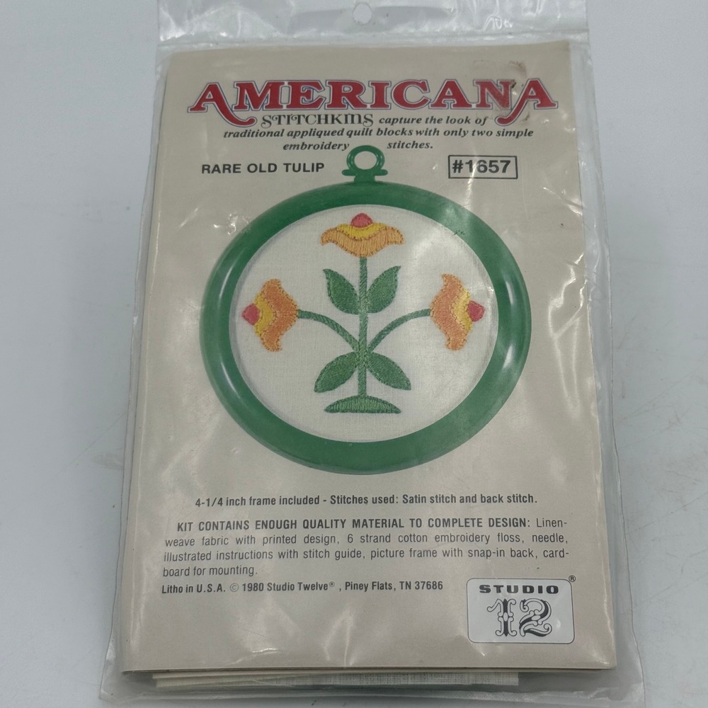 Vintage 1980 Studio Twelve Americana Stitchkims Rare Old Tulip Embroidery Kit